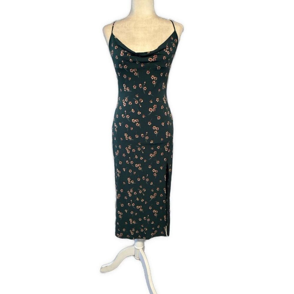 lovely day womens green floral tank cowl neck midi dress Bodycon Small